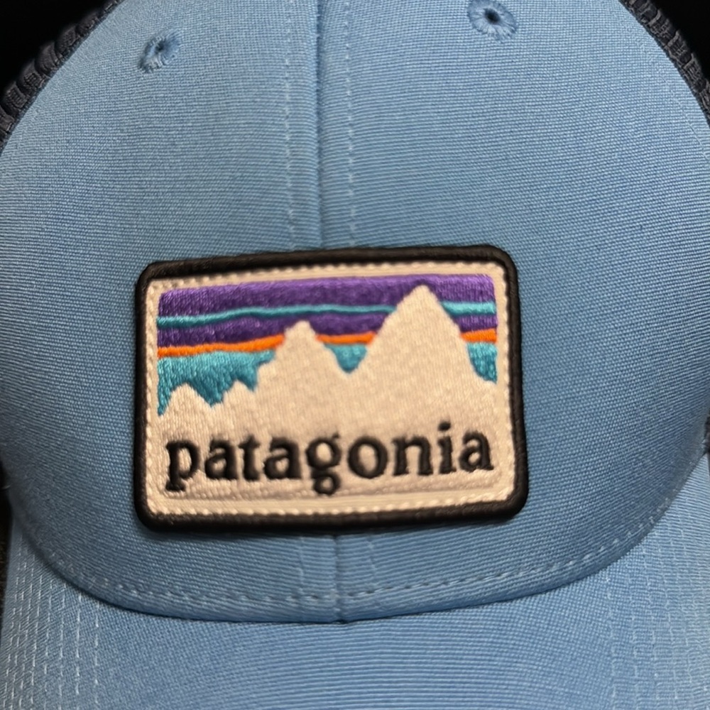 Patagonia Hat Cap Mens Snapback Blue Hiking Camping Trail Fishing Trucker Mesh - Picture 5 of 9